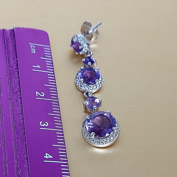 Natural Amethyst 8mm & Cz 925 Sterling Silver Jewelry Earrings - Picture 4 of 6